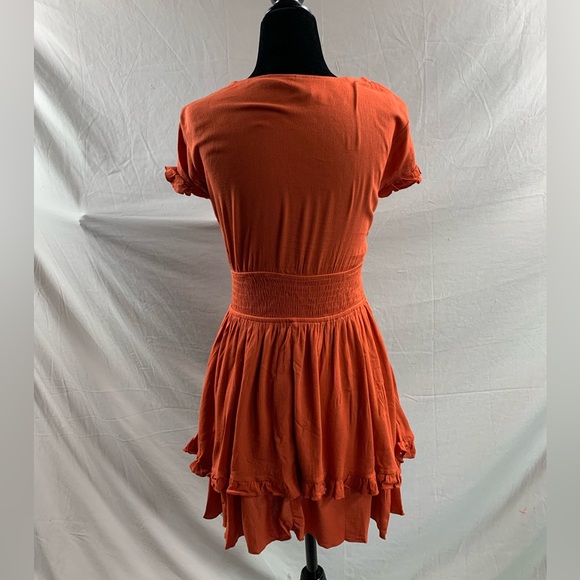 Boho Rust Tie Front Ruffle Hem Dress* - Picture 9 of 9